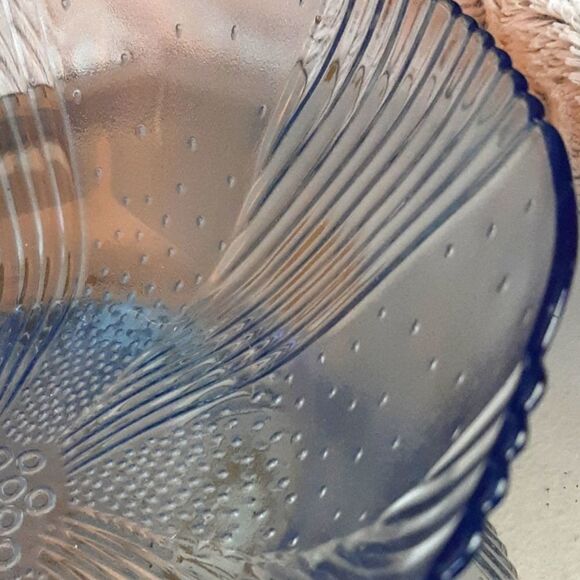 Forte Crisa Mexico Azore Blue Art Deco Glass Large Serving Bowl Vintage - Picture 4 of 6